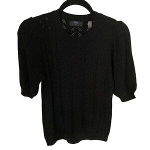 T Tahari Women's Balloon Sleeve Pointelle Sweater Short Sleeve SP  NWT